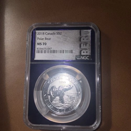 2018 $2 Canada 1/2 Oz Silver NGC MS70 Polar Bear Purple Core Trader B