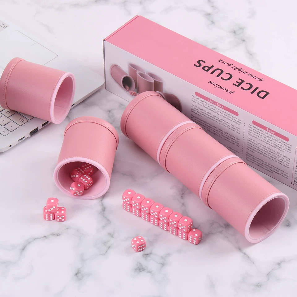 Paquete de 5 tazas de dados de cuero PU tazas agitadoras forradas de fieltro de terciopelo con dados de 25 puntos para... Foto 2 de 4