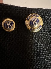 Vtg Kiwanis Lot Of 2 Pins Charter Member Lapel Pin & Tie Tac Pin Goldtone & Blue