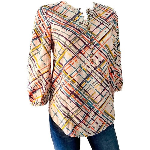 Anthropologie Maeve Bethesda Flannel Pink Popover Henley Top XS