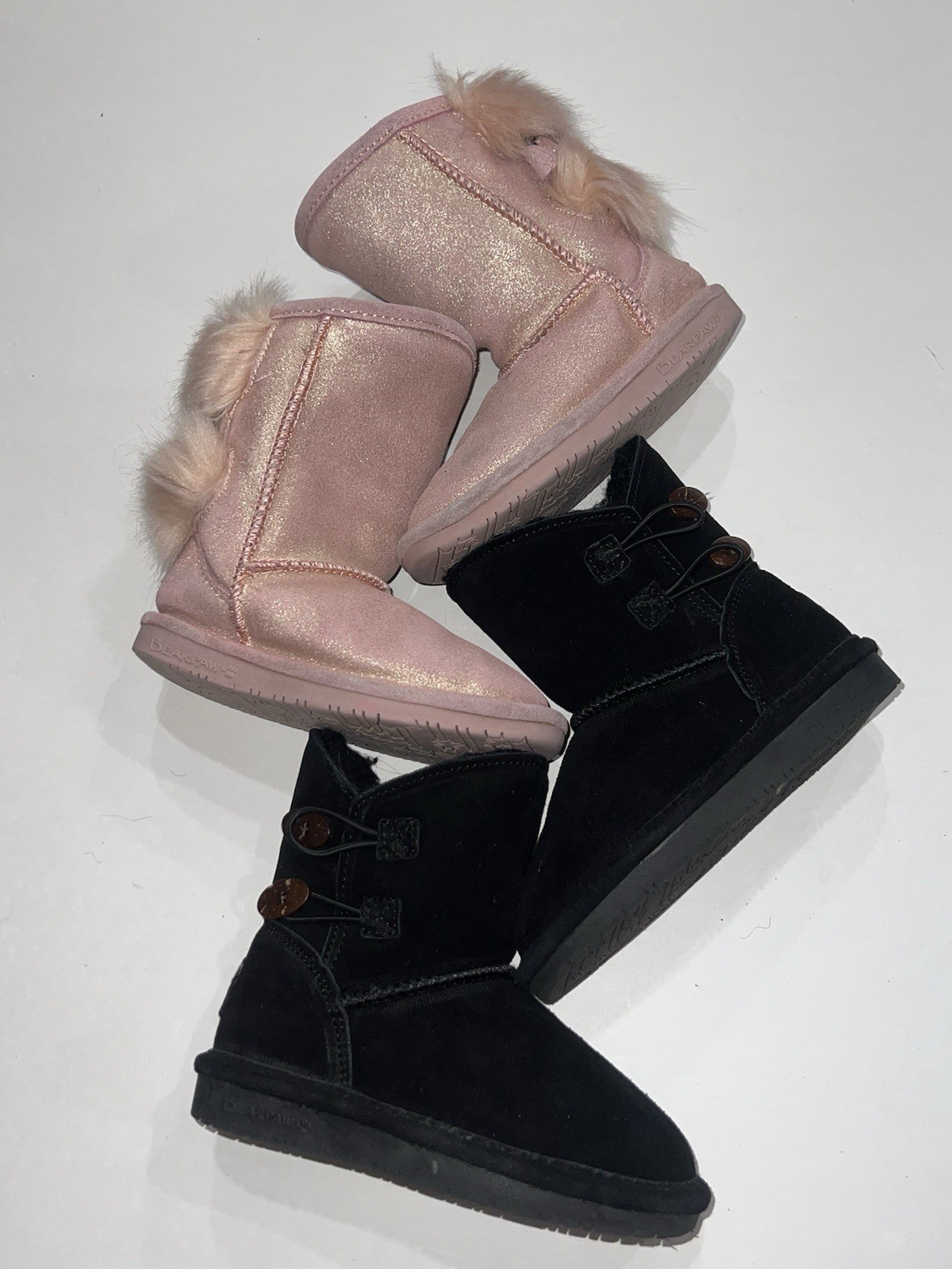 Bearpaw Girls Boots Size 10 Lot – Black Pink Faux Fur Winter