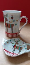 GILDE hohe Tee-Tasse mit Teebeutel-Ablage Rentier Weihnachten, Tasse, unbenutzt