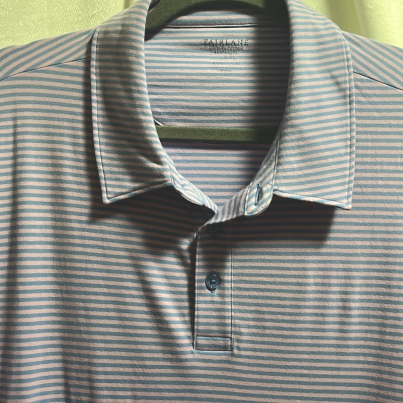 Fairlane Mens Performance Golf Striped SS Polo in Pink/Blue, Size XXL