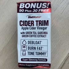 Diet Works APPLE CIDER VINEGAR WEIGH LOSS Dietary Supplement 120 capsules (3/27)