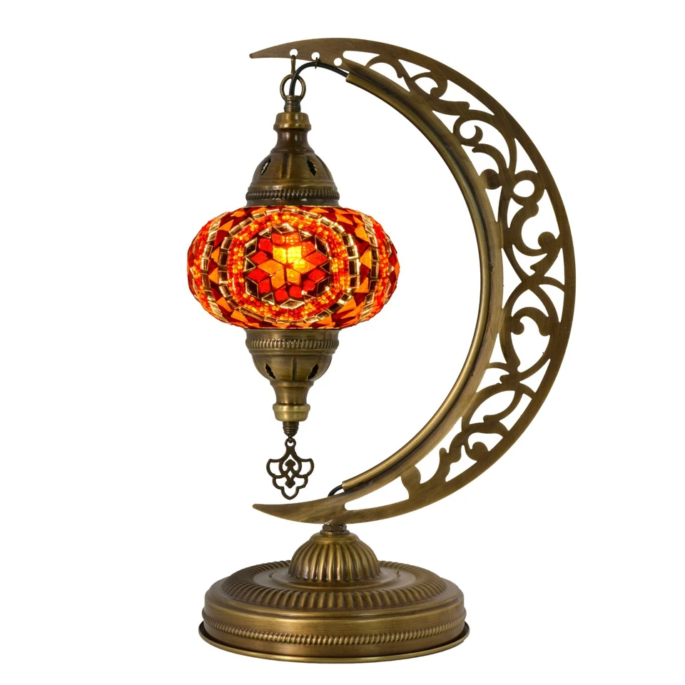 Lámpara de Mosaico Luna Media Luna Roja Naranja Mozaist - 47 cm Hecha a Mano Luz de Luna Turca Foto 4 de 4