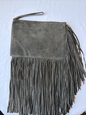Zara Suede Fringe Wristlet Olive Green Clutch.