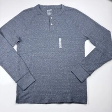 NWOT Arizona Jean Co Men's M Blue Waffle Knit Thermal Henley Shirt Layer Tee