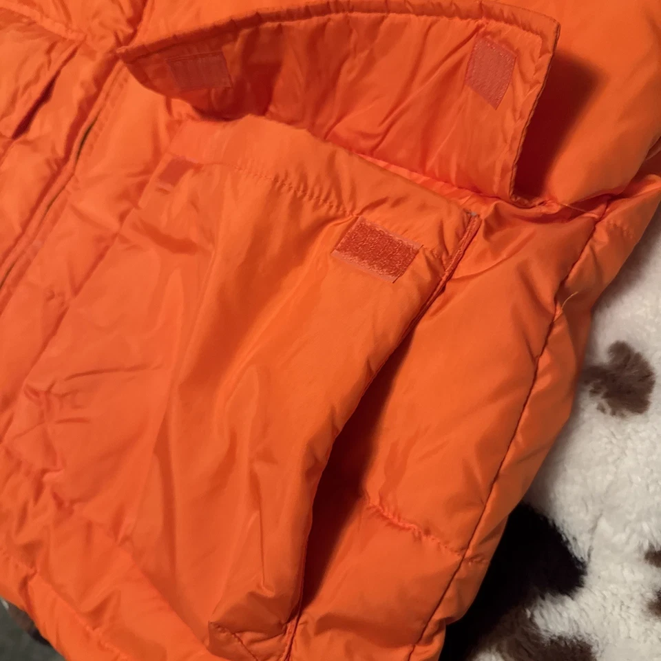 Lands End Coat Men Medium Orange Down Puffer Long Quilted Goose Down Warm - Image 4 of 4