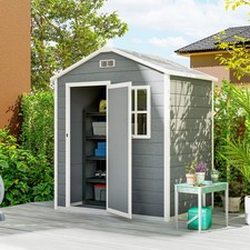 6 x 4ft Plastic Garden Shed with Floor, Window, Lockable Door, Grey