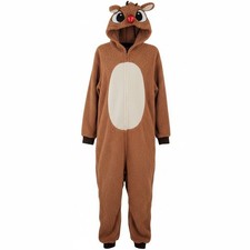 Rudolph the Red Nosed Reindeer Size XL Hooded Pajamas One Piece Zip Up Fleece