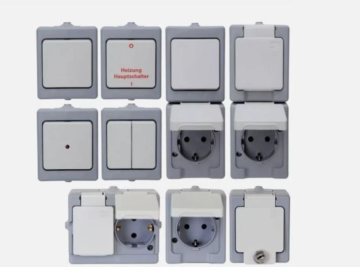 Kopp Standard lichtgrau Schalter Steckdosen Feuchtraum IP44 Aufputz