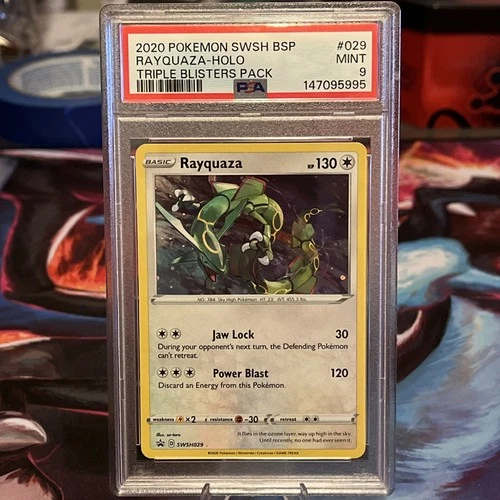2020 Pokemon Black Star Promo Rayquaza Holo Card SWSH029 Psa 9 With Swirl!
