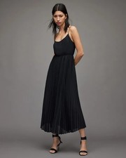 All Saints Elara Sz Large Pleated lined high waisted little black dress pleats