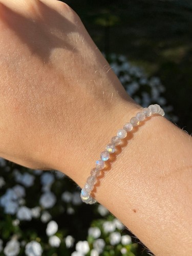 Blue Flashy Labradorite Faceted Round Tiny Beads Stretchable Woman Bracelet 6-8" - Imagen 10 de 10