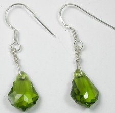 Sterling Silver Fancy Green Swarovski Teardrop Earrings Handmade Jewelry
