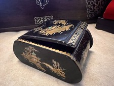 Vintage Metal Painted Cigarette Box With Japanese Scene C1940s