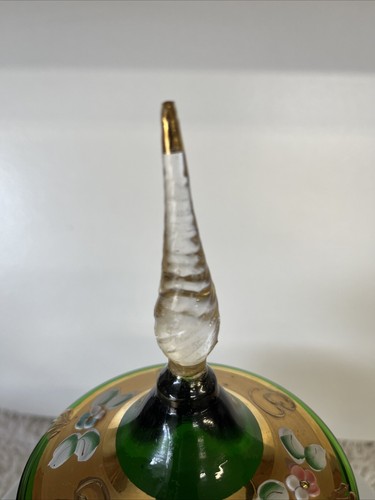 Vintage MCM grün & gold Glas bedeckt Schale auf Sockel, super Zustand - Bild 5 von 12