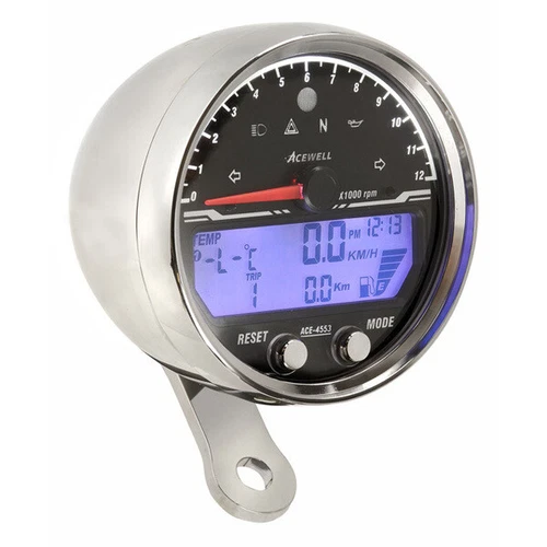 Chrome Digital Acewell Tacho Speedo Gauge Triumph Norton BSA Cafe Racer Bobber