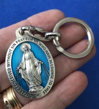 Our Lady VIRGIN MARY MIRACULOUS Devotion KEY CHAIN Italy Blue Enamel