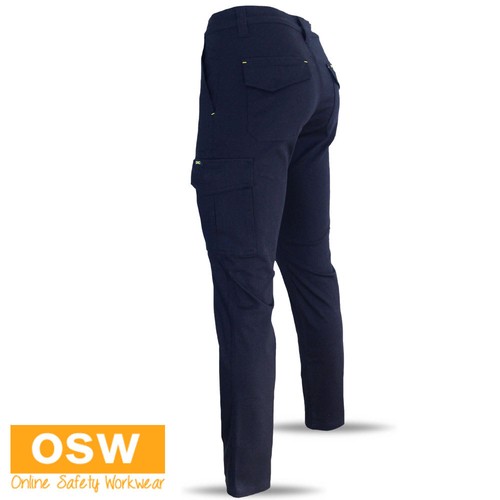 Mens Navy Black COTTON Stretch SLIM FIT Tool Mobile Phone Pocket Cargo Work Pant - Picture 7 of 10