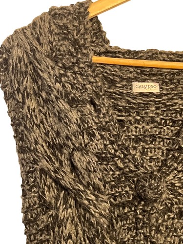 Calypso St. Barth Women Hand-3D Chunky Cable Knit Wool Blend Vest Pckts S/M Hood - Picture 14 of 18