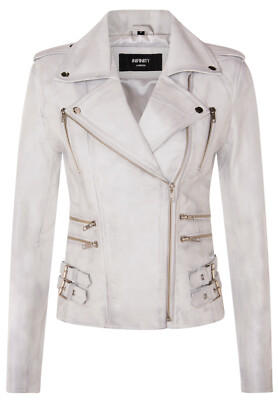 Donna Pelle Biker Giacca Bianco Vero Agnello Nappa Vintage Gotico