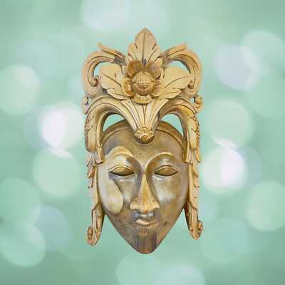 Balinese Mask Dewi Sri Fertility Goddess Hand Carved Wood Carving Bali folk art 
