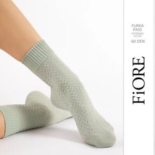 FIORE Furka Pass fancy women's socks opaque 60 den mint volumetric stripes