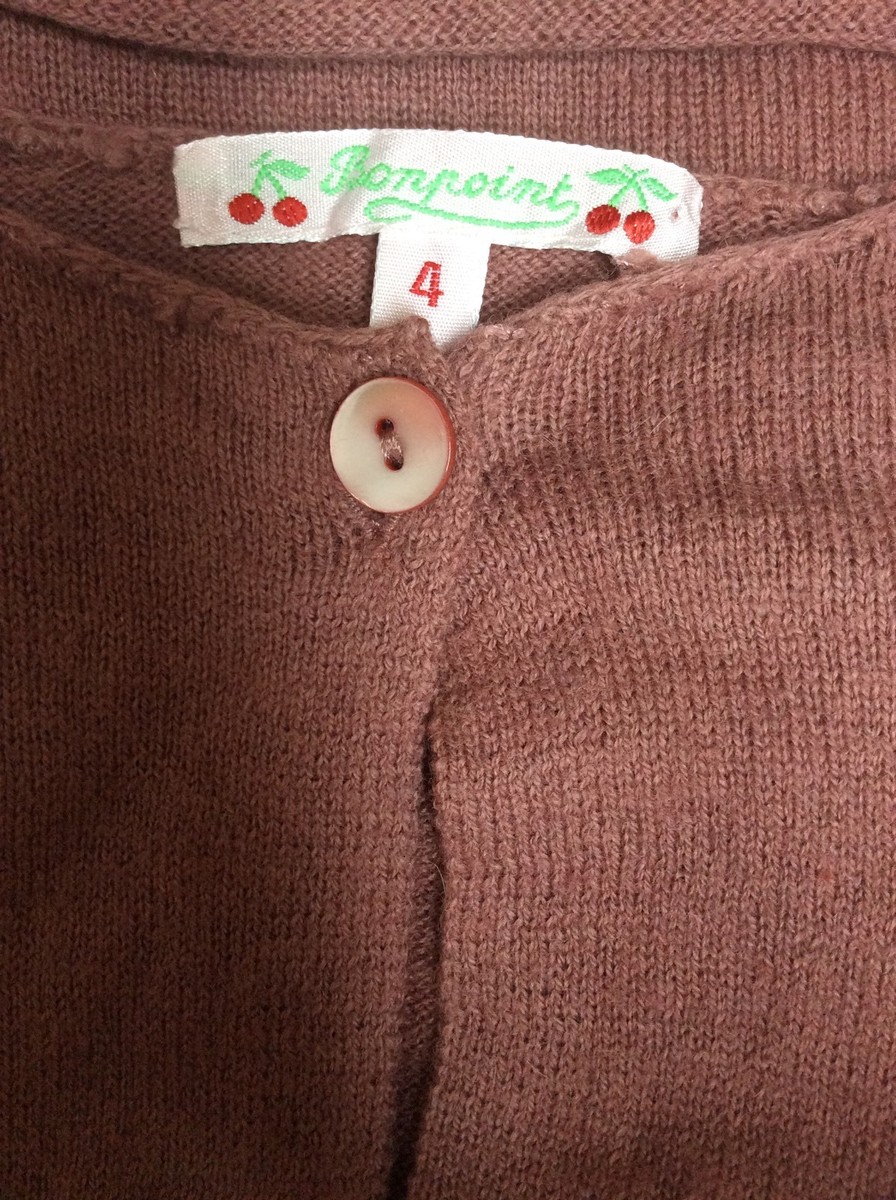 Cardigan Fille Bonpoint Laine Et Coton - Taille 4 - Rose Mauve - Style Peplum - Occasion Très Bon état