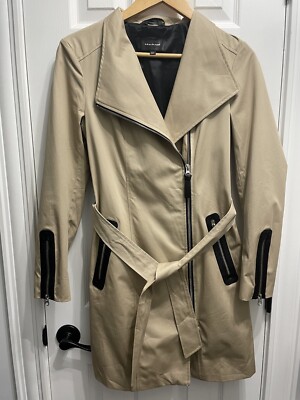 Mackage Estela Belted Asymmetrical Zip Women s Trench Coat Sand Leather Size XS