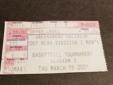 TICKET STUB MARCH 15 2001 NCAA DIVISION I BASKETBALL TOURNAMENT MARCH MADNESS 