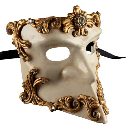 Masque Venise Bauta Baroque Doré et Blanc Authentique Luxe Italie # 534 - Picture 2 of 4