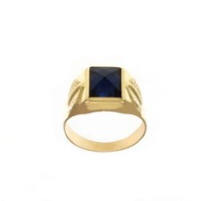 18K Yellow Gold 750/1000 Square Blue Stone and Side Decorations Ring