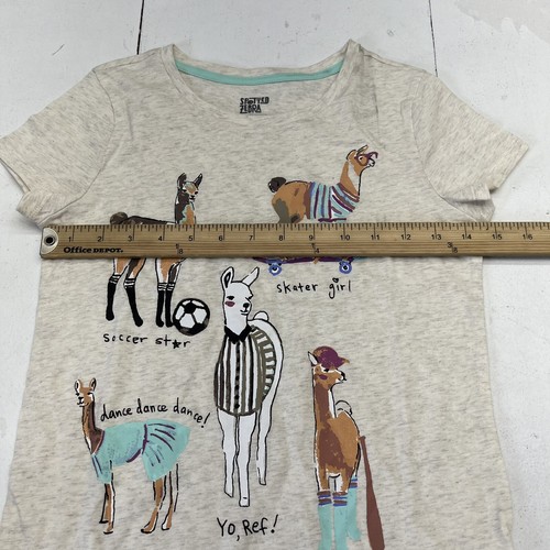 Spotted Zebra Beige Llama Print Short Sleeve T-Shirt Girls Size Large (10) - Picture 7 of 7