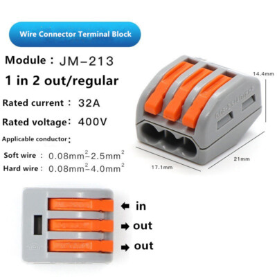100pcs PCT-213 Reusable Terminal Block Lever Home Wire Connector 3Pin Way