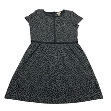 Loft Gray & Black Leopard Print Short Sleeve A-Line Above Knee Dress Women’s 8