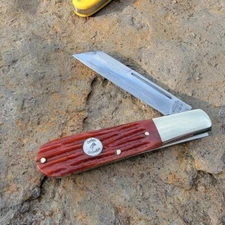 BEAR & SON CUTLERY USA KNIVES 4" RED STAG BONE SHEEPSFOOT BARLOW KNIFE CARBON
