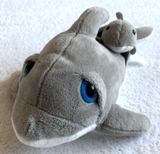 Wishpets Daleen 2015 Gray Dolphin Plush Stuffed Animal with Baby Attached 13" VG
