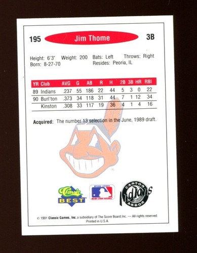 1991 Classic Best Jim Thome Rookie RC - Picture 2 of 2