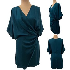 Guess by Marciano Kimono Twist Knot Mini Dress Surplice V-Neck Teal Large $158