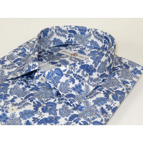 Men's EMILIO CERUTTI Sport Shirt 100% Cotton #EMC6 Multi Blue Floral - Picture 5 of 9