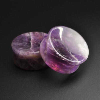 Amethyst Doppel Flare Konkave Stein Plug | Ohr Dehnungsstecker