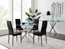 Image of Novara 100cm Round Dining Table and 4 Velvet Milan Black Leg Chairs