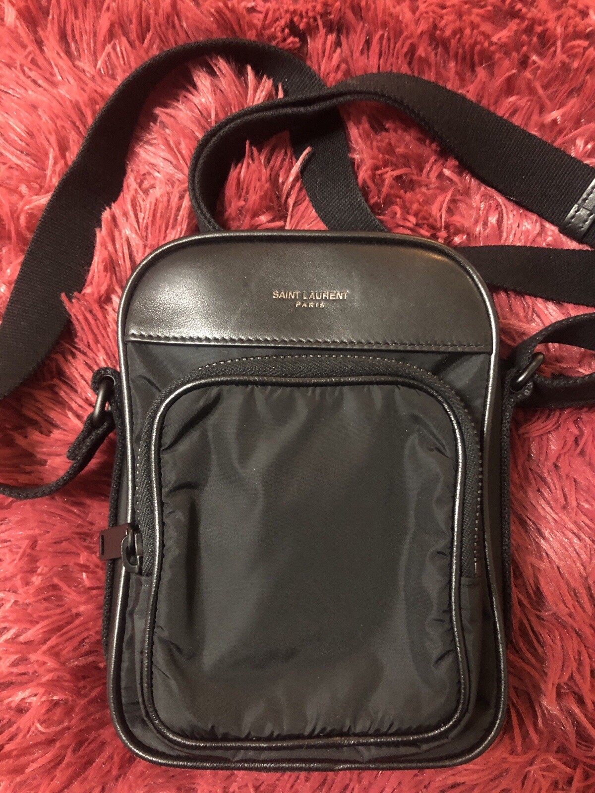 Borsa a tracolla Saint Laurent City Mini logo stampa pelle bordata fotocamera