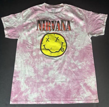 Nirvana Smiley Graphic Pink Tie Dye Women Short Sleeve T-Shirt Size L