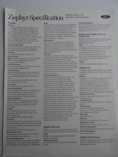 FORD ZEPHYR V4, V6 & ESTATE CARS VEHICLE SPECIFICATION SHEET - OCTOBER 1970