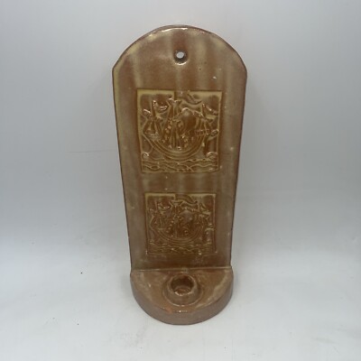 Mercer Pottery Slab Terra Cotta Candle Sconce embossed sailboats 2003 Marked