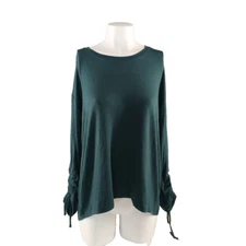 NWT Style&Co Long Sleeve Top Alpine Green S(4-6) Ruched Sleeve Pullover Rayon