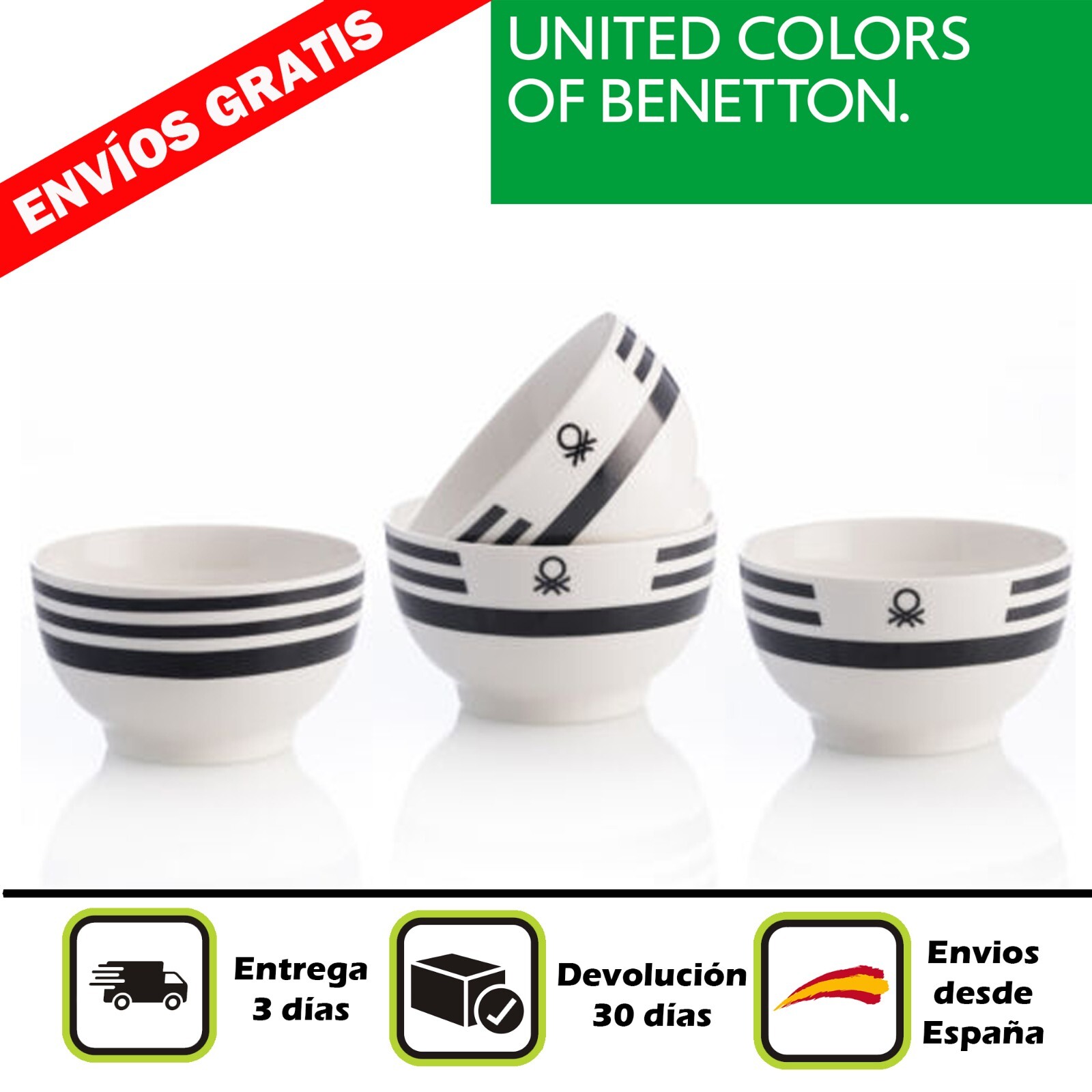 Set 4Pcs Bols 650Ml Benetton Estampado Negro