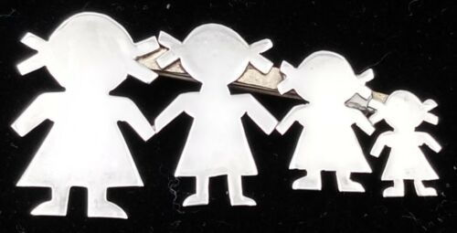 Antique~~Sterling Silver 925~~Bausch Mother's Brooch Pin~4 Girls~Mother/ 3 Girls